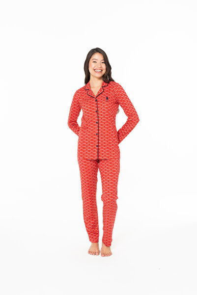 U.S. Polo Assn. Women's Long Sleeve 100% Cotton Red Home Wear Set - Red - Sreia20W14W4-Wkir