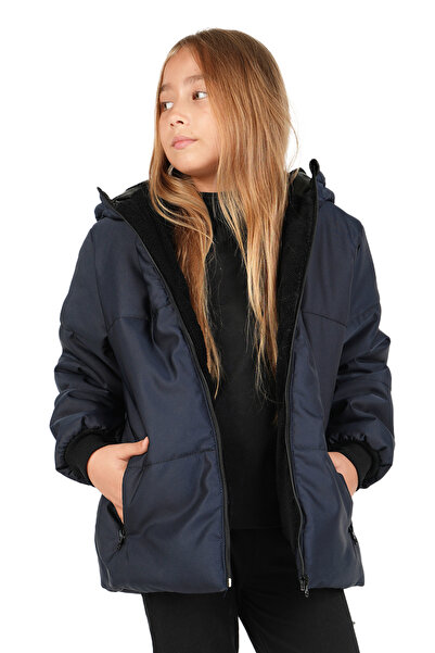 Merdia Kız Çocuk Su ve Rüzgar Geçirmez İçi Kürklü Kapüşonlu Mont