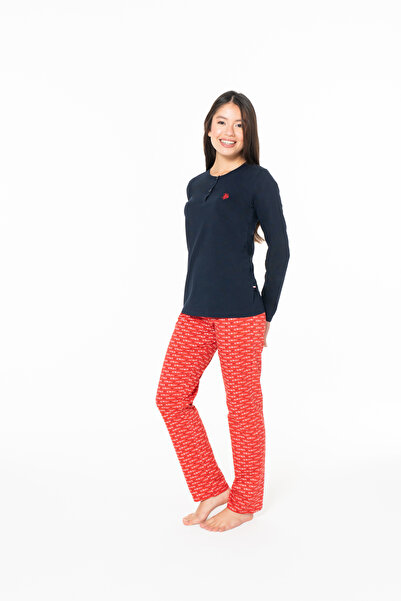 U.S. Polo Assn. Women's Comfortable 100% Cotton Navy Blue Home Set Plus Size ...