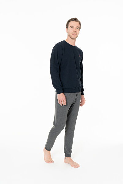 U.S. Polo Assn. Erkek Bisiklet Yaka Düz Paça Lacivert Pijama Seti - Lacivert - SELKR18W99W5-WLAC