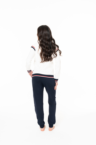 U.S. Polo Assn. Kadın Şık Görünün %100 Pamuklu Şerit Detaylı Ekru Pijama Takımı - Ekru - ILC2.20S11O8-KEKRU