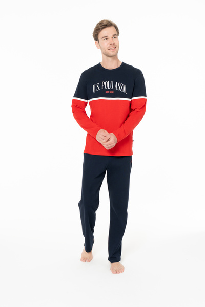U.S. Polo Assn. Men's Color Block Stripe Detailed 100% Cotton Red Home Pajama Set - Red - Ilc2.18Q95K2-Ekir