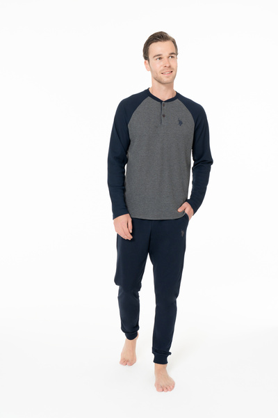 U.S. Polo Assn. Men's Lapel Collar Color Gradient Anthracite Pajama Set Plus Size - Anthracite - Sreia18Y96A0-Cbtl-Ant