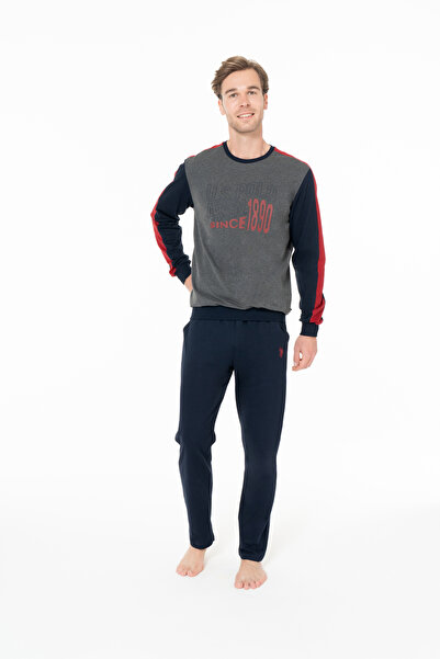 U.S. Polo Assn. Men's Comfortable Sleeve Stripe Color Detailed Anthracite Pajama Set - Anthracite - Ilc2.18C93I9-Oant