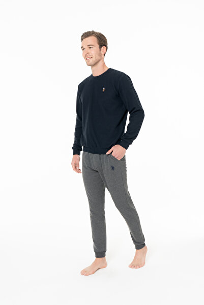 U.S. Polo Assn. Erkek Bisiklet Yaka Düz Paça Lacivert Pijama Seti - Lacivert - SELKR18W99W5-WLAC