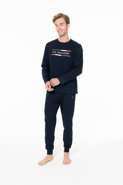 U.S. Polo Assn. Erkek Cep Detaylı Bisiklet Yaka %100 Pamuk Lacivert Ev Giyim - Lacivert - SREIA18U95S1-QLAC
