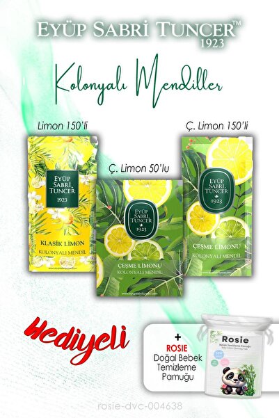Eyüp Sabri Tuncer 3'lü Limon Aromalı 150li ve 50'li Kolonyalı Mendil ve ROSIE