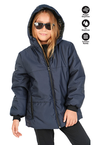 Merdia Kız Çocuk Su ve Rüzgar Geçirmez İçi Kürklü Kapüşonlu Mont