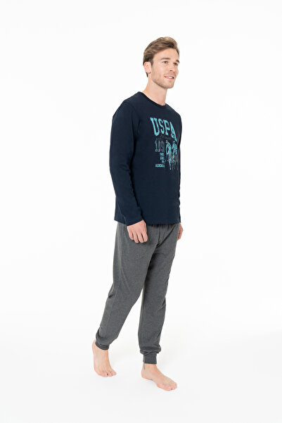 U.S. Polo Assn. Erkek Paça Lasiktli Baskılı Lacivert Pijama Takımı - Lacivert - SELKR18E95M5-ULAC