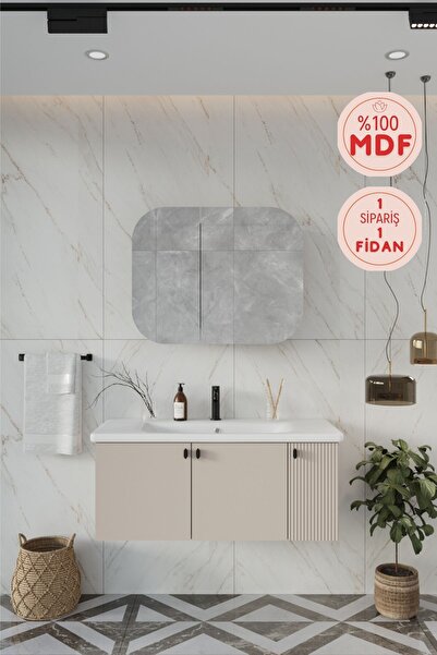 BALNEOM Nergis 100 cm %100 Mdf Lavabolu Banyo Dolabı + Ayna