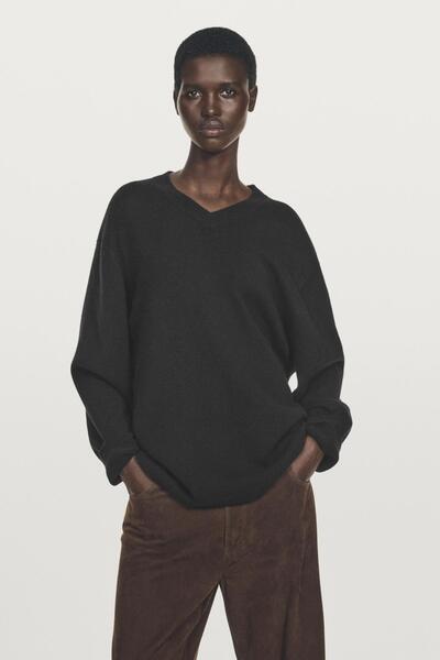 Massimo Dutti %100 kaşmir oversize V yaka kazak