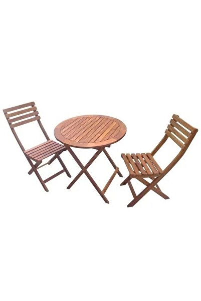 DacEnergy Set masa rotunda pentru gradina , lemn de esenta exotica, doua scaune, pliante