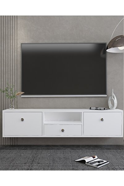 DEMONTE DECOR 1301DROPDD-1 TV SEHPASI BEYAZ-GÜMÜŞ-KULP