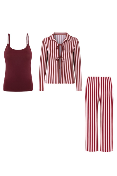 koza iç giyim طقم بيجامة قطنية مخططة من 3 قطع