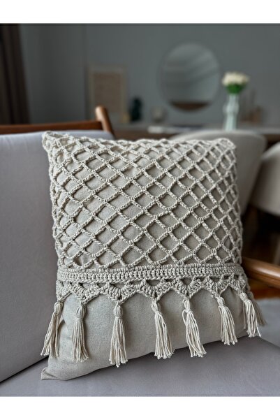 Melder hometex Dekoratif makrome kırlent kılıfı - el yapımı , bohem stil , ke...