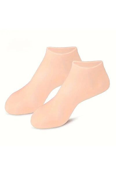 choice2 Beige-1piar 2 Pieces Silicone Foot Care Socks, Moisturizing Protection, Softening Dry, Cracked Heels