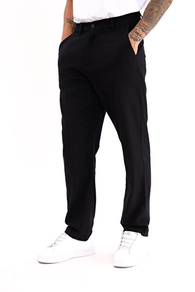 Montland Ανδρικό μαύρο λινό παντελόνι – Αναπνεύσιμο, Άνετο και Καθημερινό Φόρεμα - Μεγάλο Εύρος Μεγεθών-