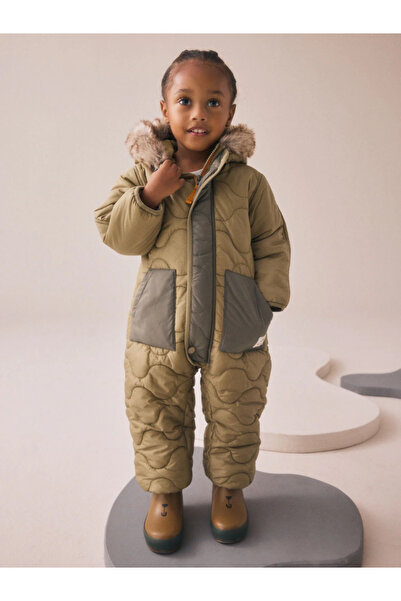 Next Baby Printed Trend Khaki Green Lined Snow Overalls