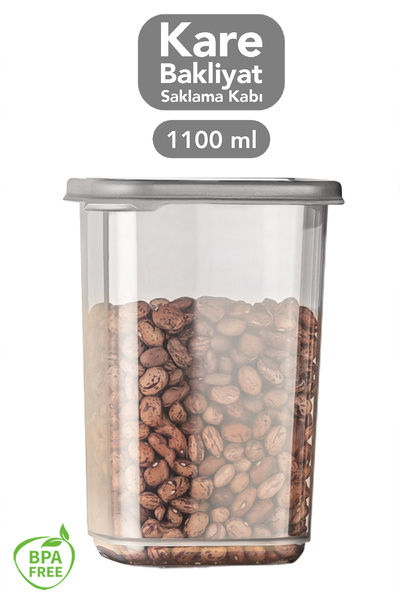 Meleni Home 1 Square Storage Container with Lid - Airtight Food Storage Container for Flour, Sugar, Legumes, 1100 ml Anthracite
