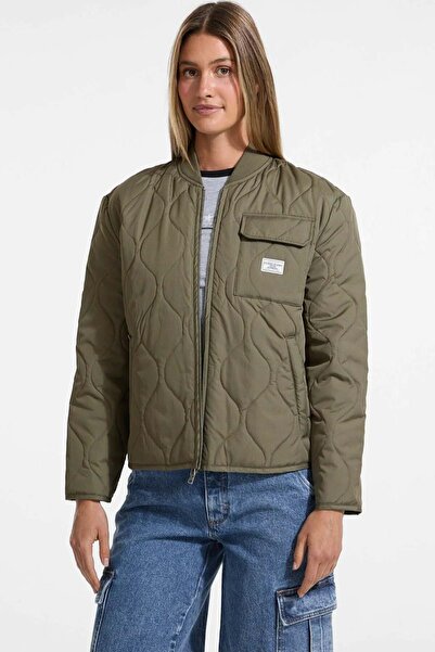 Guess Kadın Mont Quilted Cepli Fermuarlı - Haki