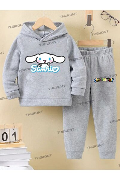 THEKONT طقم رياضي للأطفال من القطن السميك مع قلنسوة مطبوع عليه سامريو سينا