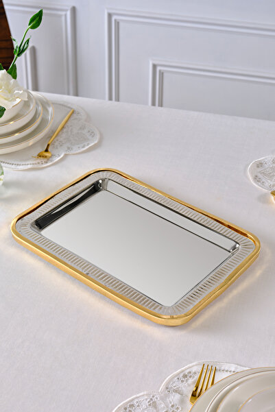 Karaca Ring Dekoratif Tepsi Gold 37x25 cm