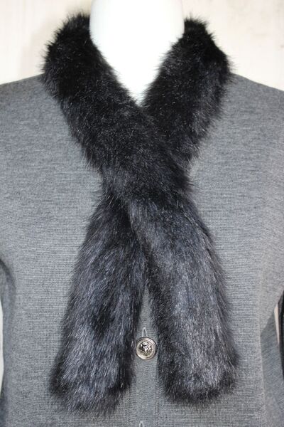 trikobis Wool Knitwear Cardigan with Fur Collar Detail