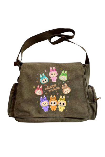 MODA حقيبة ماسنجر كاكي بتصميم لابوبو للجنسين على طراز الشارع