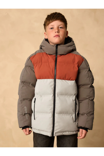 Next Baby Pas Kahverengi ve Siyah Beyaz Renk Bloğu - Suya Dayanıklı Mikro Polar Astarlı Kapitone Palto