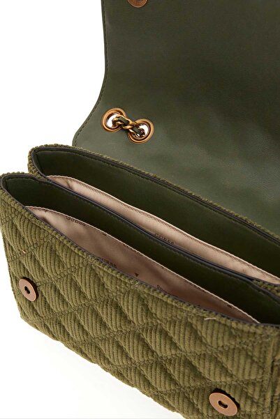 Guess Kadın Fitilli Kadife Omuz Çantası - Haki