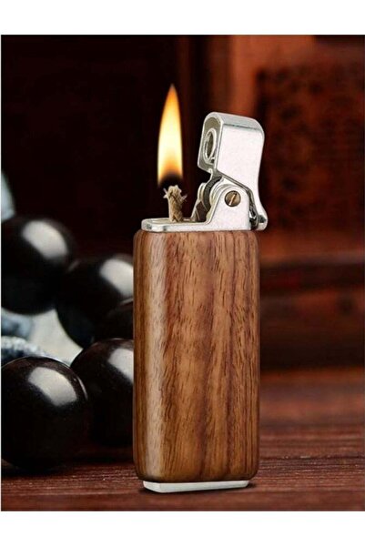 Generic Windproof Sandalwood Kerosene Lighter, Retro Pipe Lighter with Whetstone Igniter, Refillable