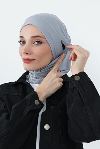 Aisha's Design Combed Cotton Bonnet with Neck Covering Feature and Headphone Opening, B-94, Gray 2