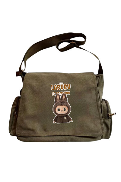 MODA حقيبة ماسنجر كاكي بتصميم لابوبو للجنسين على طراز الشارع