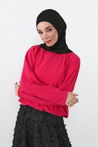 Aisha's Design Chiffon Hooded Combed Cotton Bonnet with Neck Covering Feature, B-95, Black-Black