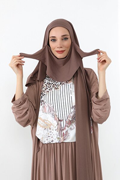 Aisha's Design Neck-Covering Veil Featuring Combed Cotton Boned Shawl, Ps-58, Chocolate