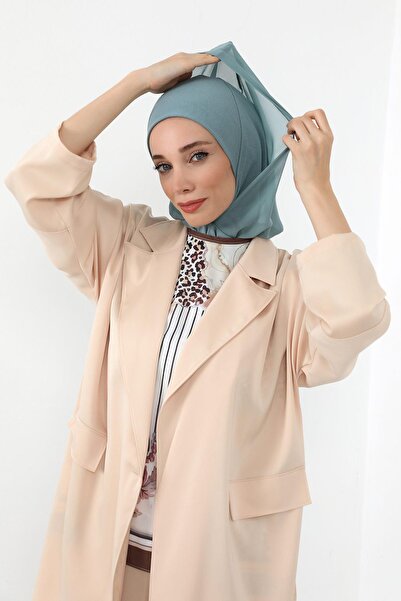 Aisha's Design Chiffon Hooded Combed Cotton Bonnet with Neck Covering Feature, B-95, Dark Mint - Çağla Yeşili