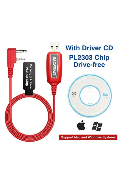 Choice5 Drive-Free Red USB Programming Cable With CD for Baofeng UV-5R 82 888S UV-S9PLUS UV-13 16 17 21 Pro