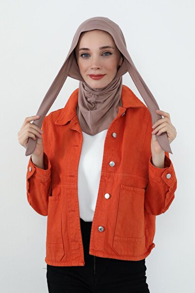 Aisha's Design Combed Cotton Bonnet with Neck Covering Feature and Headphone Opening, B-94, Mink