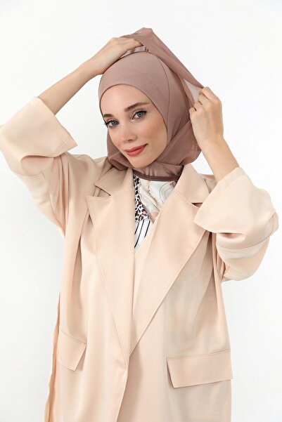 Aisha's Design Chiffon Hooded Combed Cotton Bonnet with Neck Covering Feature, B-95, Mink - Dark Mink