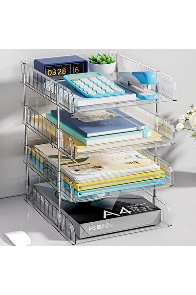 Saharaz 4-Tier Acrylic Desk Organizers,Stackable Document Organizers,for Home Office School