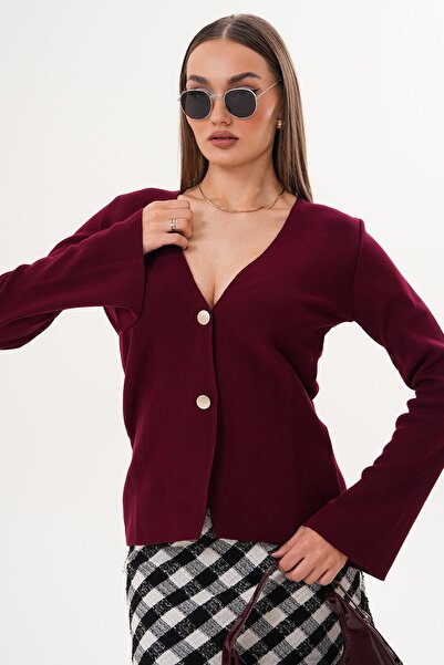 ŞİMAL Women's Double Button Detailed Sleeve Slit Cardigan 255092 -