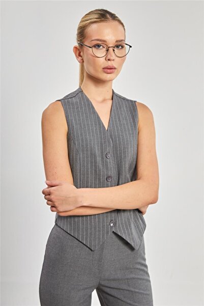BARRELS AND OIL Fleto Pocket Striped Women's Vest - School Gray