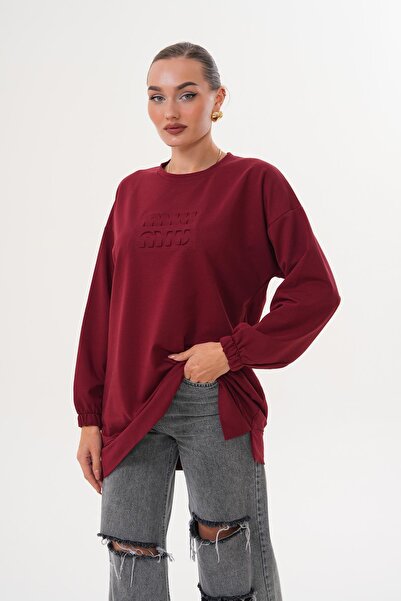 WestBound Bordo Mi̇u Embossed Print Crew Neck Hijab Sweatshirt Tunic 712