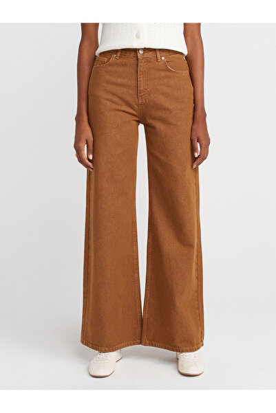 Dilvin 72033 Παντελόνι τζιν με φαρδιά εφαρμογή-μουστάρδα