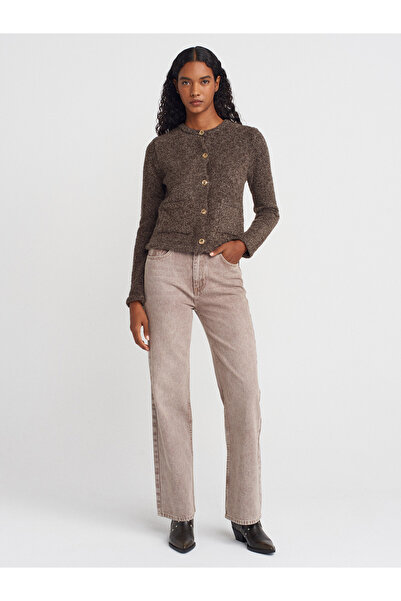 Dilvin 72034 Snow Wash Colorful Denim Pants-Brown