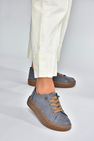 Fox Shoes V999060501 Mavi Hakiki Deri Nubuk Kadın Spor Ayakkabı Sneakers