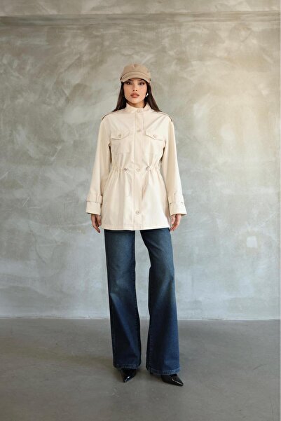 Hazel Trenci scurt pentru femei, cu talie înaltă, cu șnur