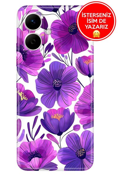 TECNO Spark Go2 Lüks Kılıf A Kalite Baskılı Art Silikon Mor Çiçekler