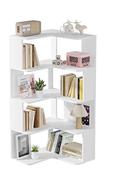 eR D L Bibliotecă de colț cu 4 niveluri, 55x55x128cm, lemn stratificat, alb, ...