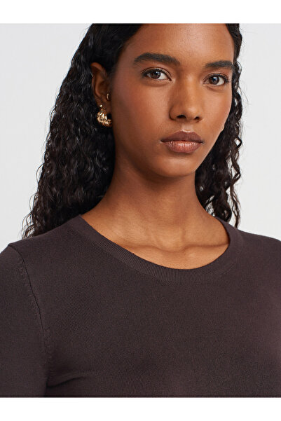 Dilvin 1267 Bisiklet Yaka Kol Ortası Droplu Kazak-Koyu Kahve